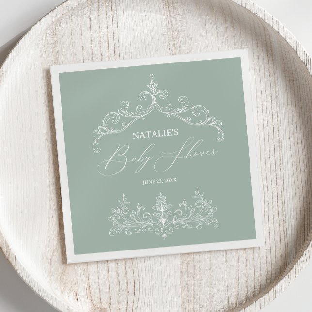 Vintag zeitlose Blumengrün-Baby-Dusche Napkins Serviette (Von Creator hochgeladen)