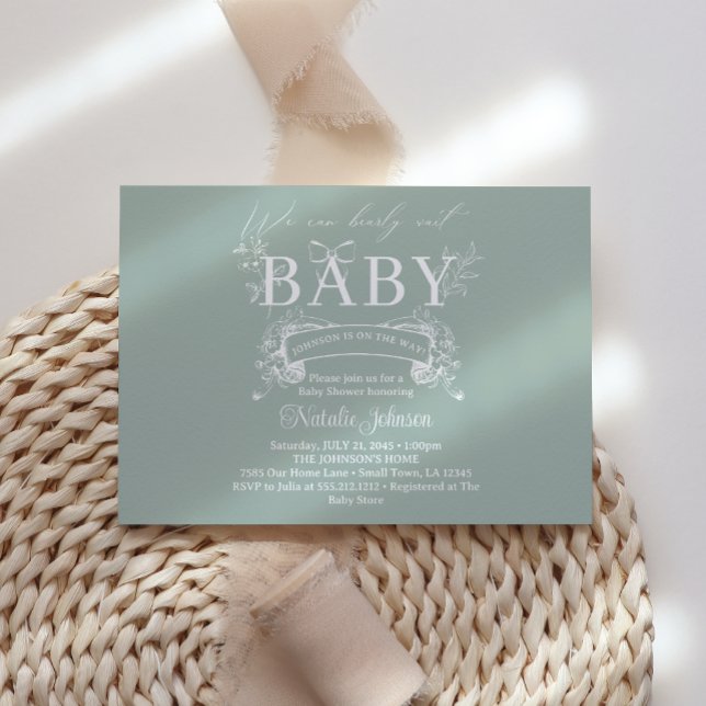 Vintag zeitlose Blumengrün-Babydusche Einladung (Von Creator hochgeladen)