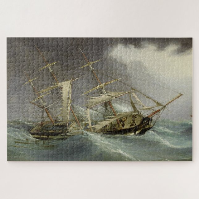 Vintag zerstörtes Segelboot während Sturmmalerei (Horizontal)