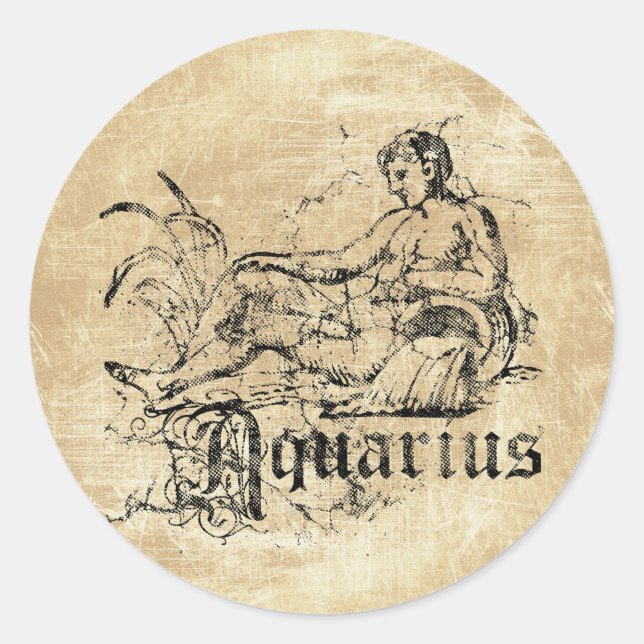 Vintag Zodiac Aquarius Runder Aufkleber (Vorderseite)