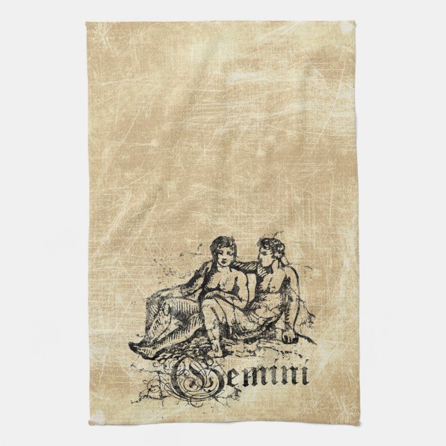 Vintag Zodiac Gemini Geschirrtuch (Vertikal)