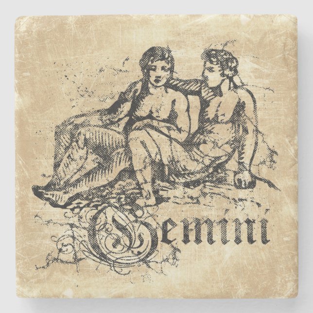 Vintag Zodiac Gemini Steinuntersetzer (Vorderseite)