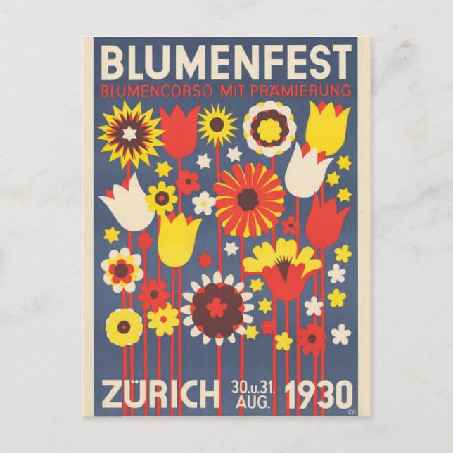 Vintag Zürich Blume Festival Postkarte (Vorderseite)