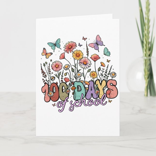 Vintage 100 Days School Garden Butterflies Design Karte (Vorderseite)