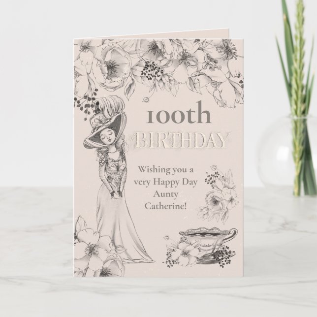 Vintage 100. Elegante georgische Lady Geburtstag Karte (Vorderseite)