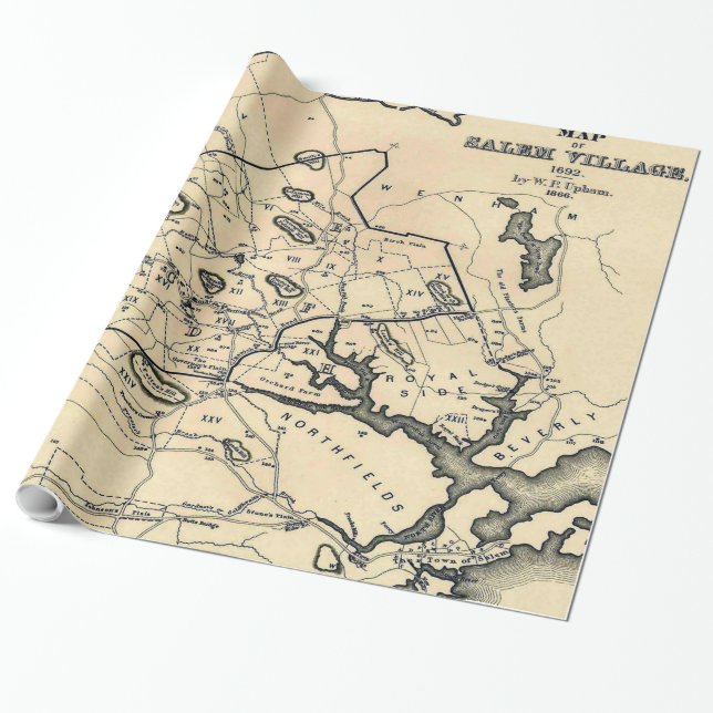 Vintage 1692 Map of Salem Massachusetts (1866) Geschenkpapier (Ungerollt)