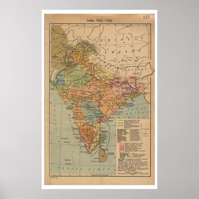 Vintage 1700 Karte von Indien Reiseplakat Poster (Vorne)