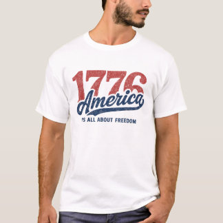 Vintage 1776 America Freedom Typography T-Shirt