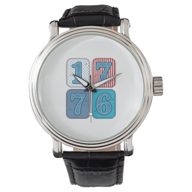 Vintage 1776 patriotisches Patchwork Armbanduhr (Vorderseite)
