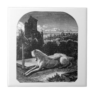 Vintage 1800er treuer Windhund Fliese