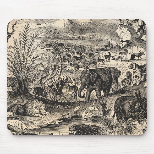 Vintage 1800s afrikanische Tierillustrations-Tiere Mousepad (Vorne)