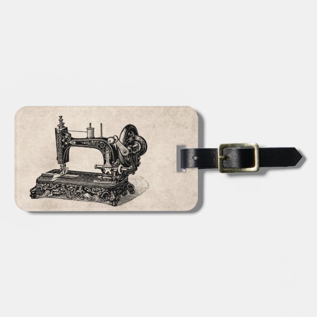 Vintage 1800s Nähmaschine-Illustration Gepäckanhänger (Vorderseite horizontal)