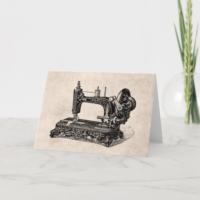 Vintage 1800s Nähmaschine-Illustration Karte (Vorderseite)