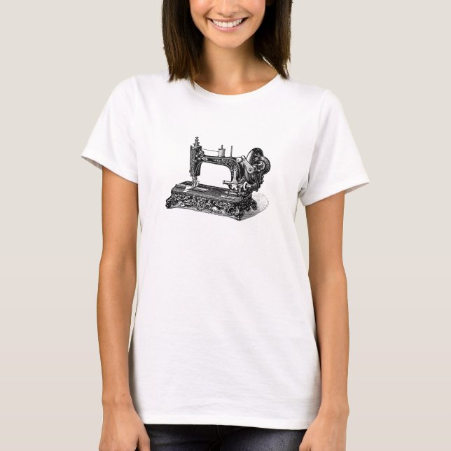 Vintage 1800s Nähmaschine-Illustration T-Shirt (Vorderseite)