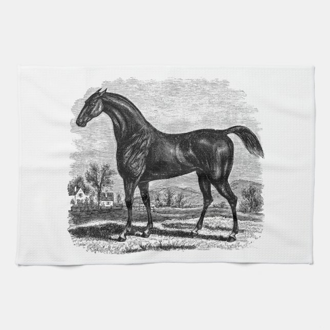 Vintage 1800s Rennen-PferdeRetro Geschirrtuch (Horizontal)