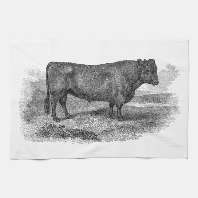 Vintage 1800s Stier-Illustrations-Retro Kuh-Stiere Küchentuch (Horizontal)