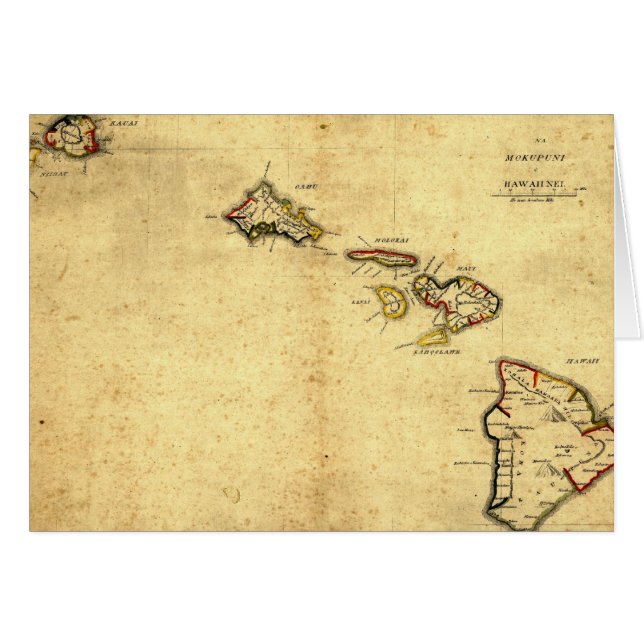 Vintage 1837 Hawaii-Karte - hawaiische Inseln (Vorderseite (Horizontal))