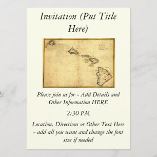 Vintage 1837 Hawaii-Karte - hawaiische Inseln Einladung