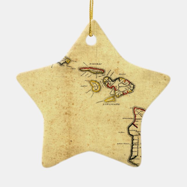 Vintage 1837 Hawaii-Karte - hawaiische Inseln Keramikornament (Vorne)
