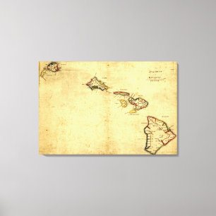 Vintage 1837 Hawaii-Karte - hawaiische Inseln Leinwanddruck