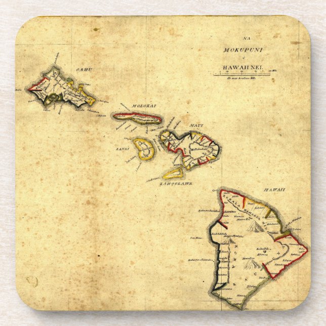 Vintage 1837 Hawaii-Karte - hawaiische Inseln Untersetzer (Vorderseite)