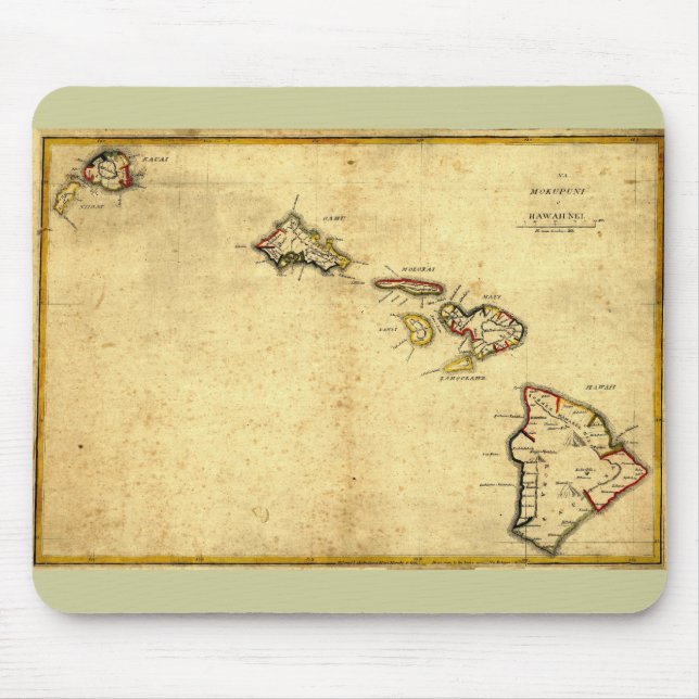 Vintage 1837 Hawaii Map - Hawaiian Islands Mousepad (Vorne)