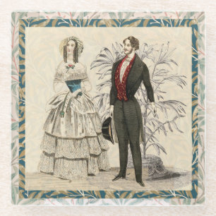 Vintage-1844-viktorianische-Hochzeits-Kunst Glasuntersetzer