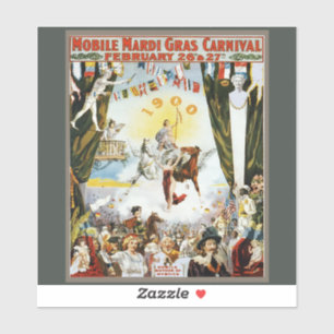 Vintage 1900 Mobile Mardi Gras Karneval Poster Kun Aufkleber