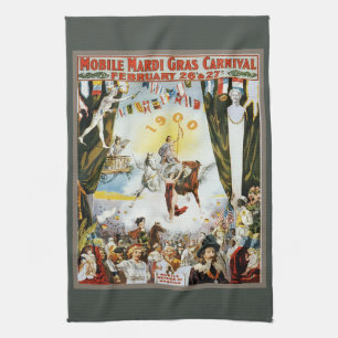 Vintage 1900 Mobile Mardi Gras Karnevalsplakat Kun Geschirrtuch