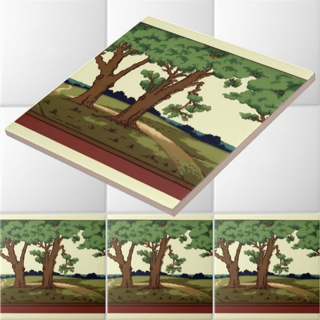 Vintage 1905 Arts And Crafts Stil Eichenlandschaft Fliese (Von Creator hochgeladen)