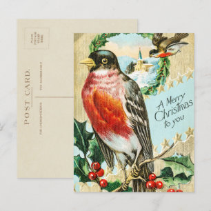 Vintage 1908 Robin Bird Frohe Weihnachten