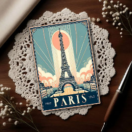 Vintage 1910 Paris Eiffel Tower Art Deco Poster Postkarte