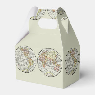 Vintage 1916 Weltkarte Globus Hemisphären Poster Geschenkschachtel