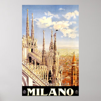 Vintage 1920 Duomo di Milano Italy Travel Poster