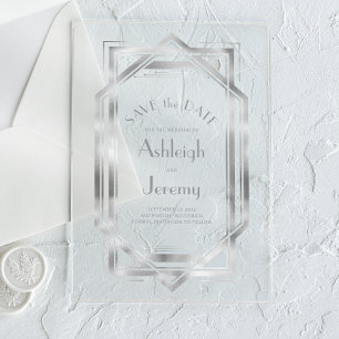 Vintage 1920er Jahre Deco Silber Hochzeit Save the Acryleinladungen