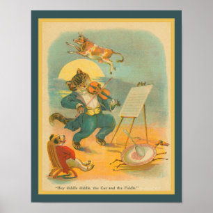 Vintage 1930er Jahre Hey Diddle Diddle Kinderreim Poster