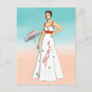 Vintage 1930er Retro-Hummer-Kleid Modekunst Postkarte