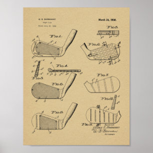 Vintage 1936 Golfschläger Design Patent Kunstprint Poster