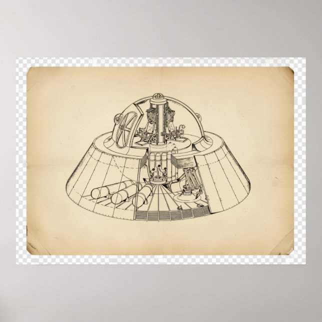 Vintage 1940s Secret Aerospace Craft Cutaway Techn Poster (Vorne)