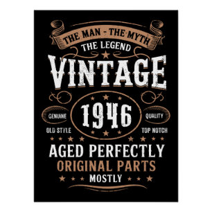 Vintage 1946 Geburtstagsmann Mythos Legende 80. Ge Poster