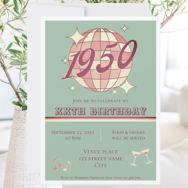 Vintage 1950 75e anniversaire Invitation turquoise (Créateur téléchargé)