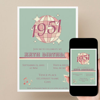 Vintage 1951 75. Geburtstag teal blau Einladung