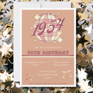 Vintage 1954 70e anniversaire fête rose Invitation