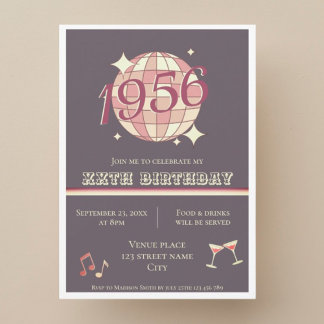 Vintage 1956 70. Geburtstag lila Retro-Einladung Einladung