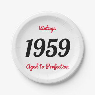Vintage 1959 gereift bis zur Vollkommenheit 60. Ge Pappteller