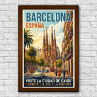 Vintage 1960er Jahre Barcelona, Spanien Reiseplaka