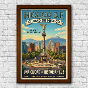 Vintage 1960er Jahre Mexico City, Mexiko Reiseplak Poster