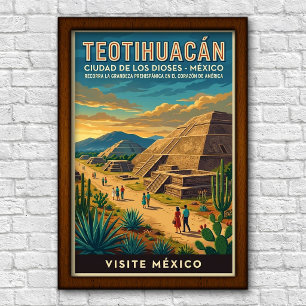 Vintage 1960er Jahre Teotihuacán, Mexiko Reiseplak Poster