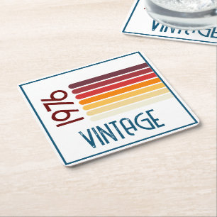 Vintage 1976 Retro-Streifen Sonne 50. Geburtstag Rechteckiger Pappuntersetzer