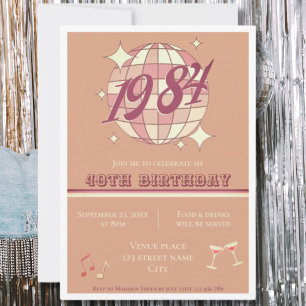 Vintage 1984 fête rose 40e anniversaire Invitation